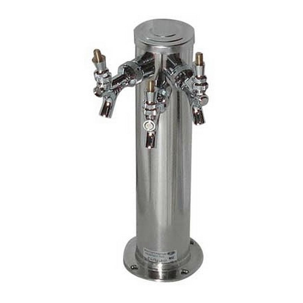 Amazing 3-Faucet 3-Diameter NSF Rated Air Cooled Polished Stainless Steel Tap Tower with Chrome Faucets