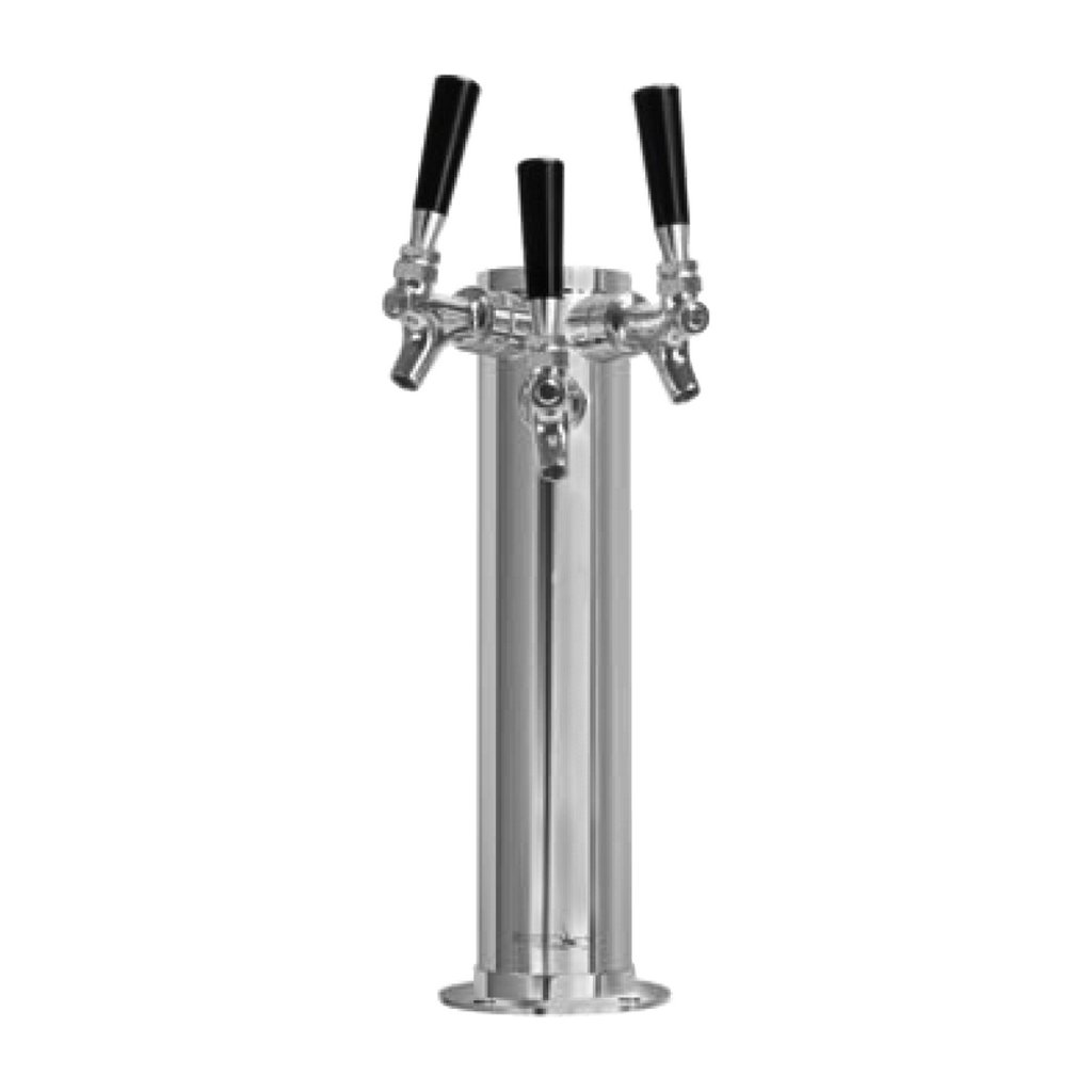 Stunning 3-Faucet 3-Diameter Glycol Chilled Polished Stainless Steel Tap Tower with Chrome Faucets