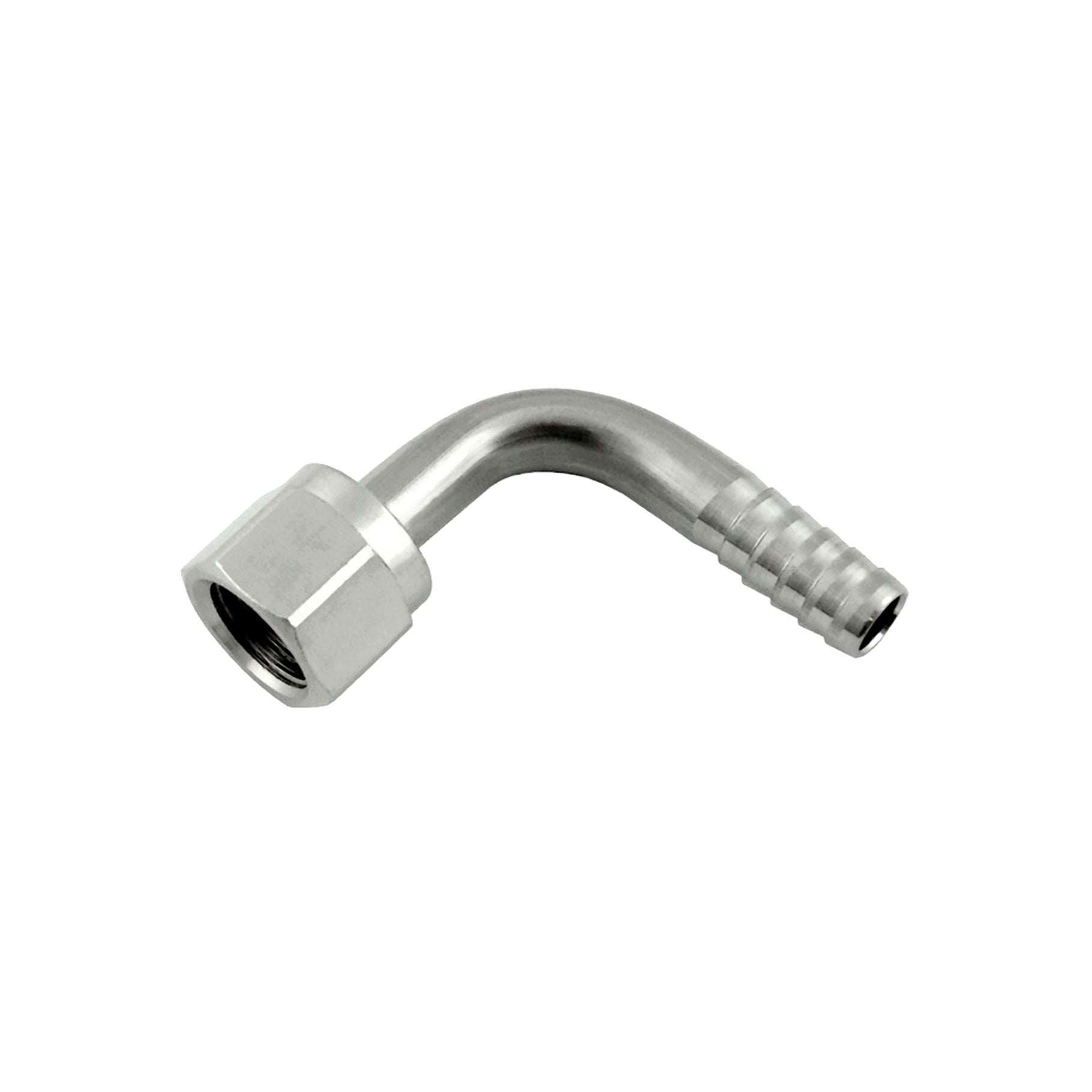 304 Stainless Steel 90° Swivel Elbow - 1/4in Barb to 1/4in Female Flare